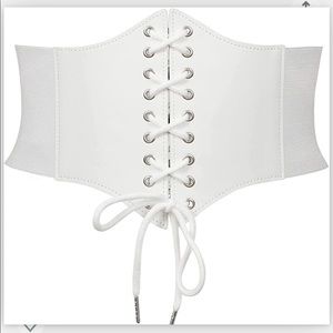 NWT White Women's Lace-up Corset Elastic Waist Belt